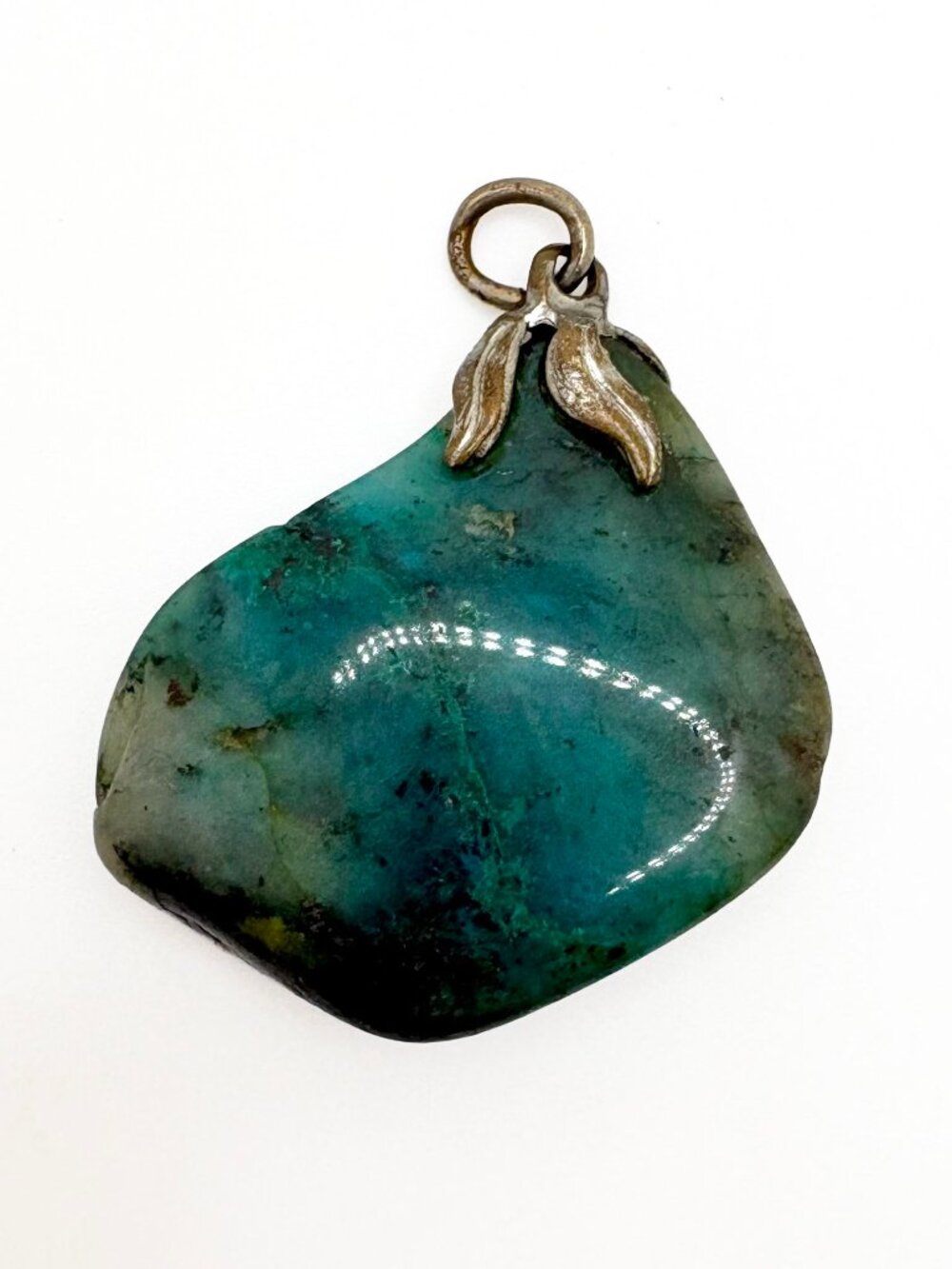 Vintage Natural Stone Pendant Blue Green Chrysocolla Artisan Handmade